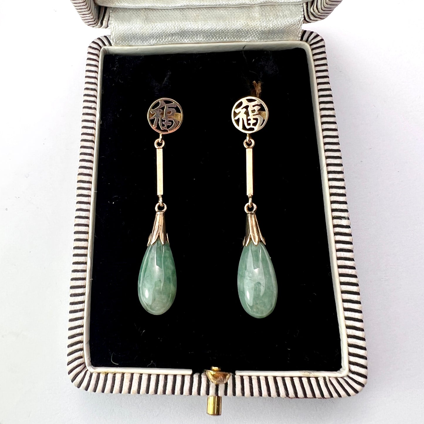 Vintage Gold Drop Chinese Blessing Earrings