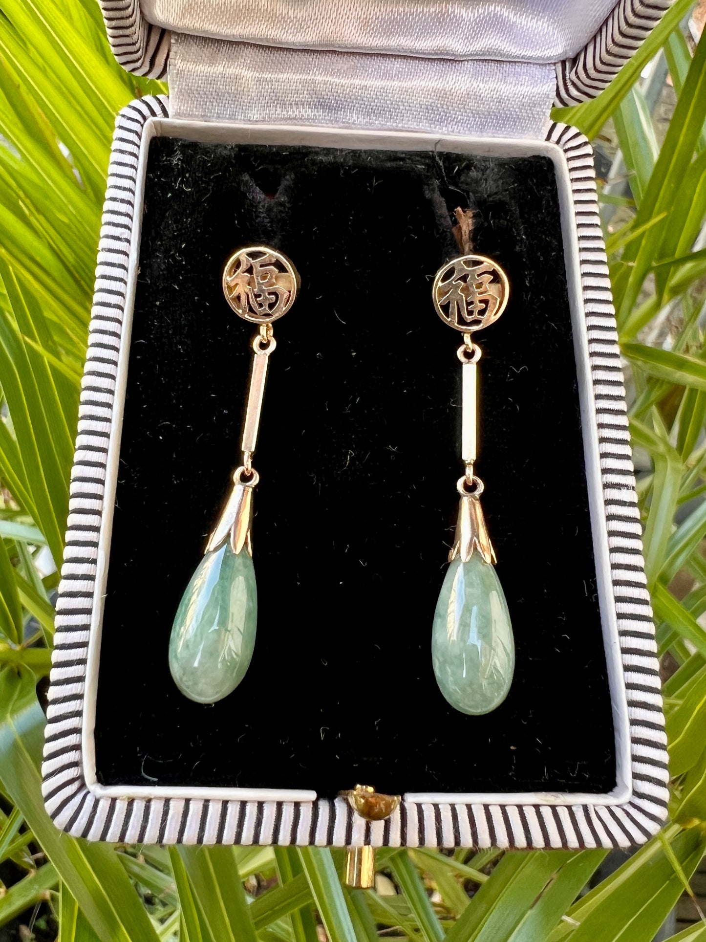 Vintage Gold Drop Chinese Blessing Earrings