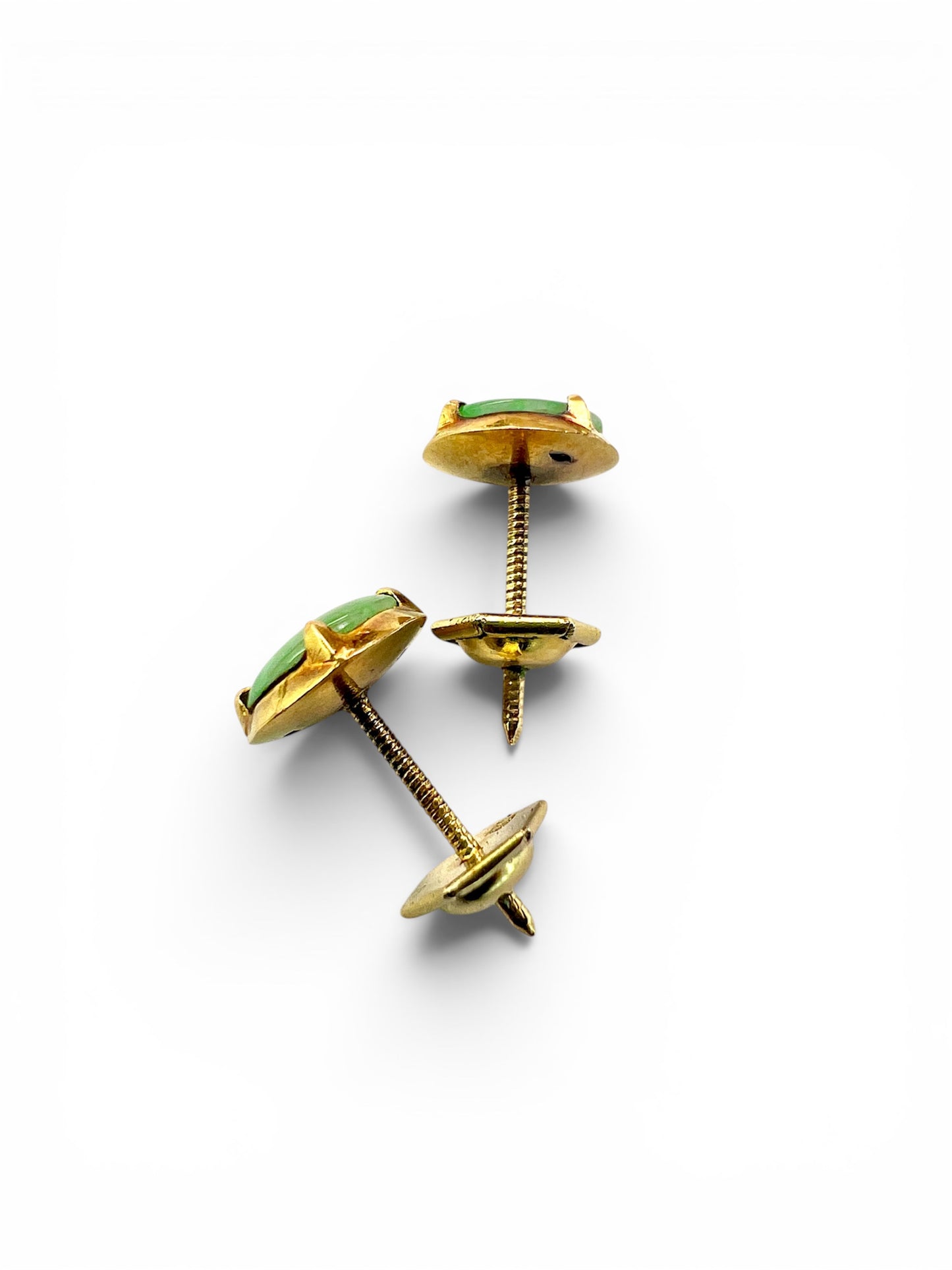 Vintage Pale Green Jadeite 14CT Gold Stud Earrings