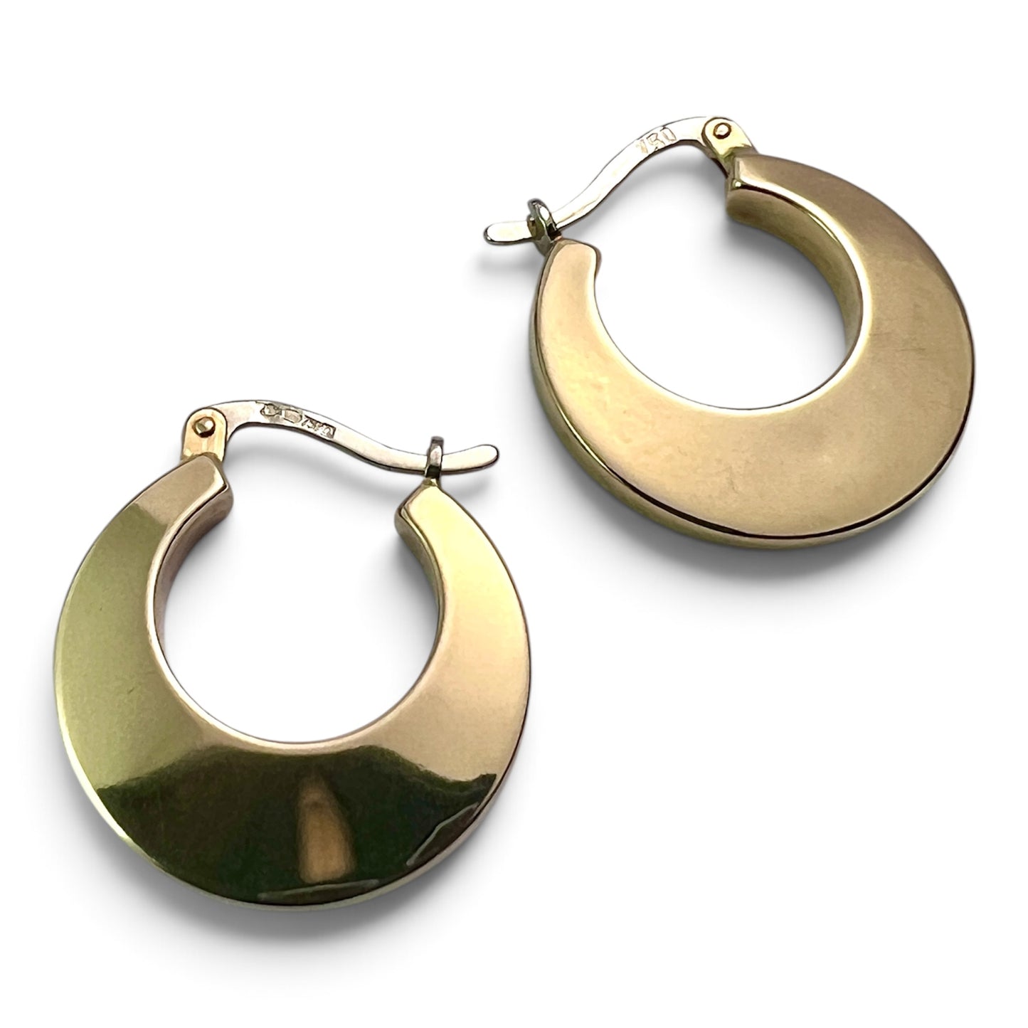 Vintage 18CT Gold Crescent Hoop Earrings