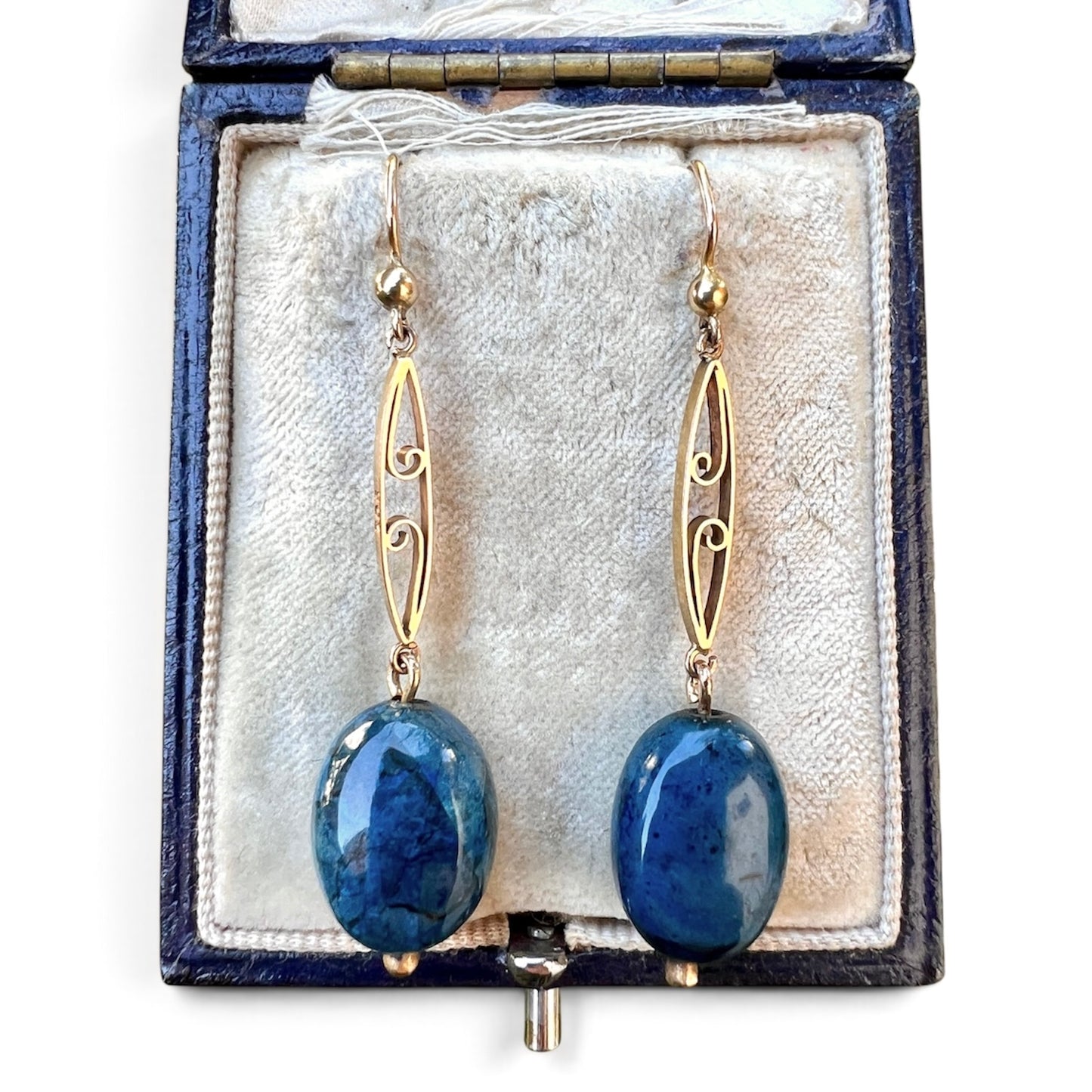 Antique Apatite Gold Drop Earrings