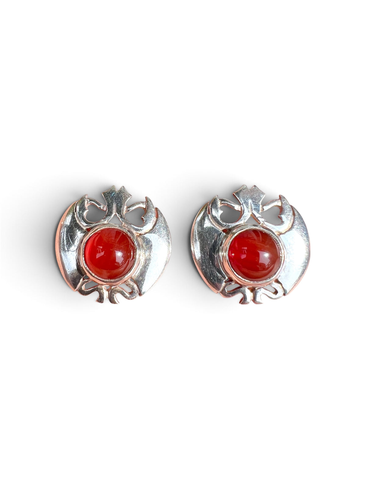 Vintage Arts and Crafts Style Silver Carnelian Earrings