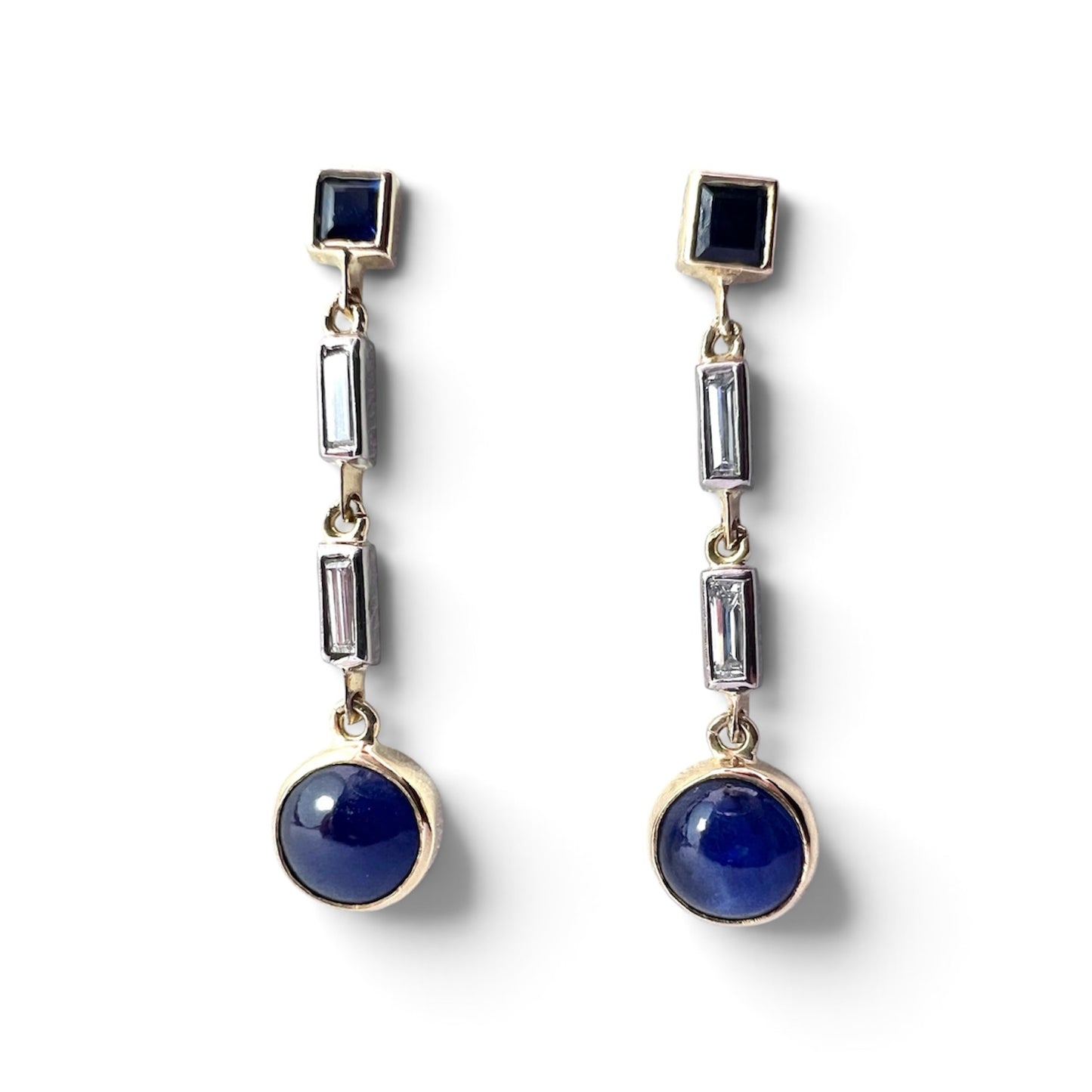 Vintage Sapphire and Diamond Drop Gold Earrings