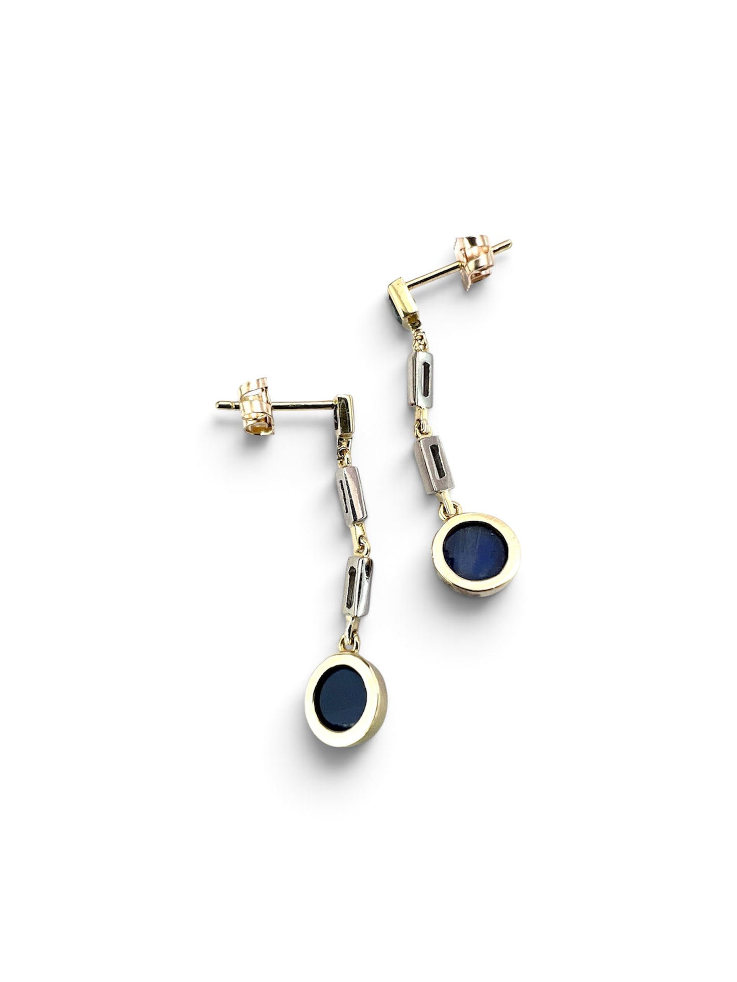 Vintage Sapphire and Diamond Drop Gold Earrings