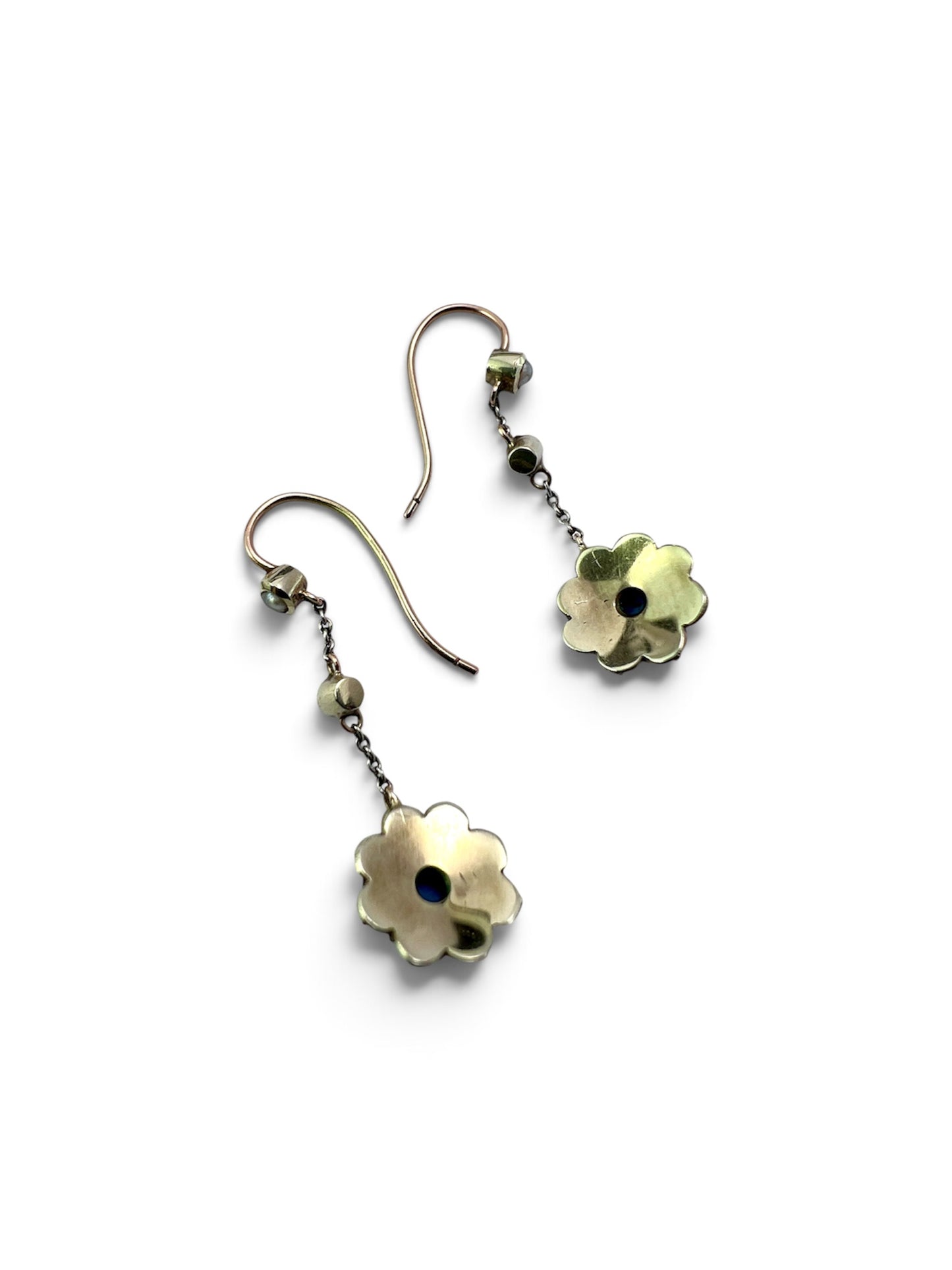 Edwardian Turquoise and Pearl Flower Drop Earrings