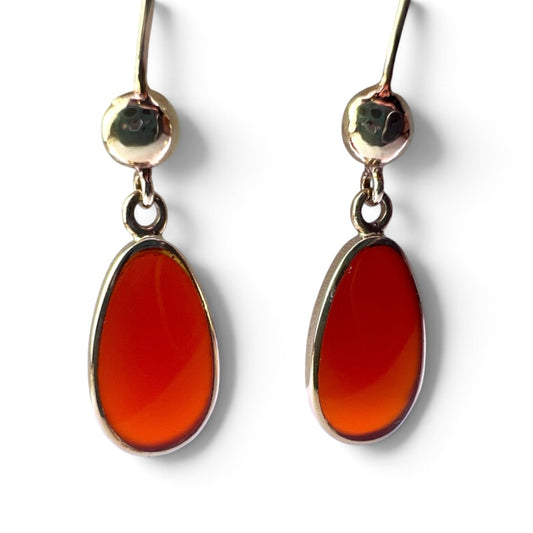 Vintage 9CT Gold Cornelian Teardrop Earrings by David Scott Walker