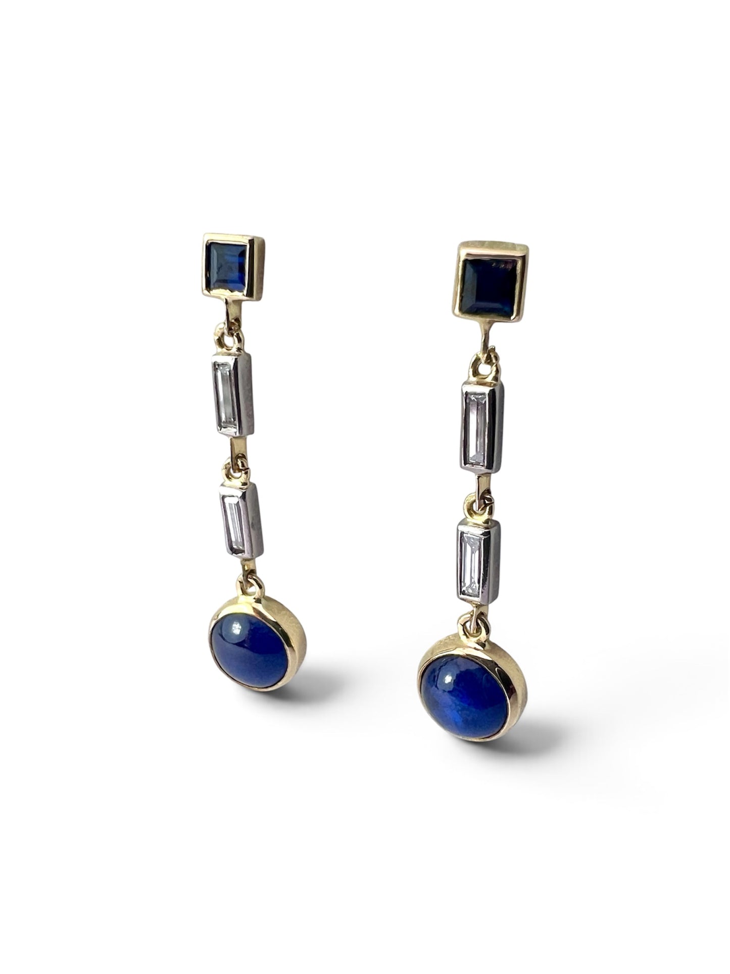 Vintage Sapphire and Diamond Drop Gold Earrings