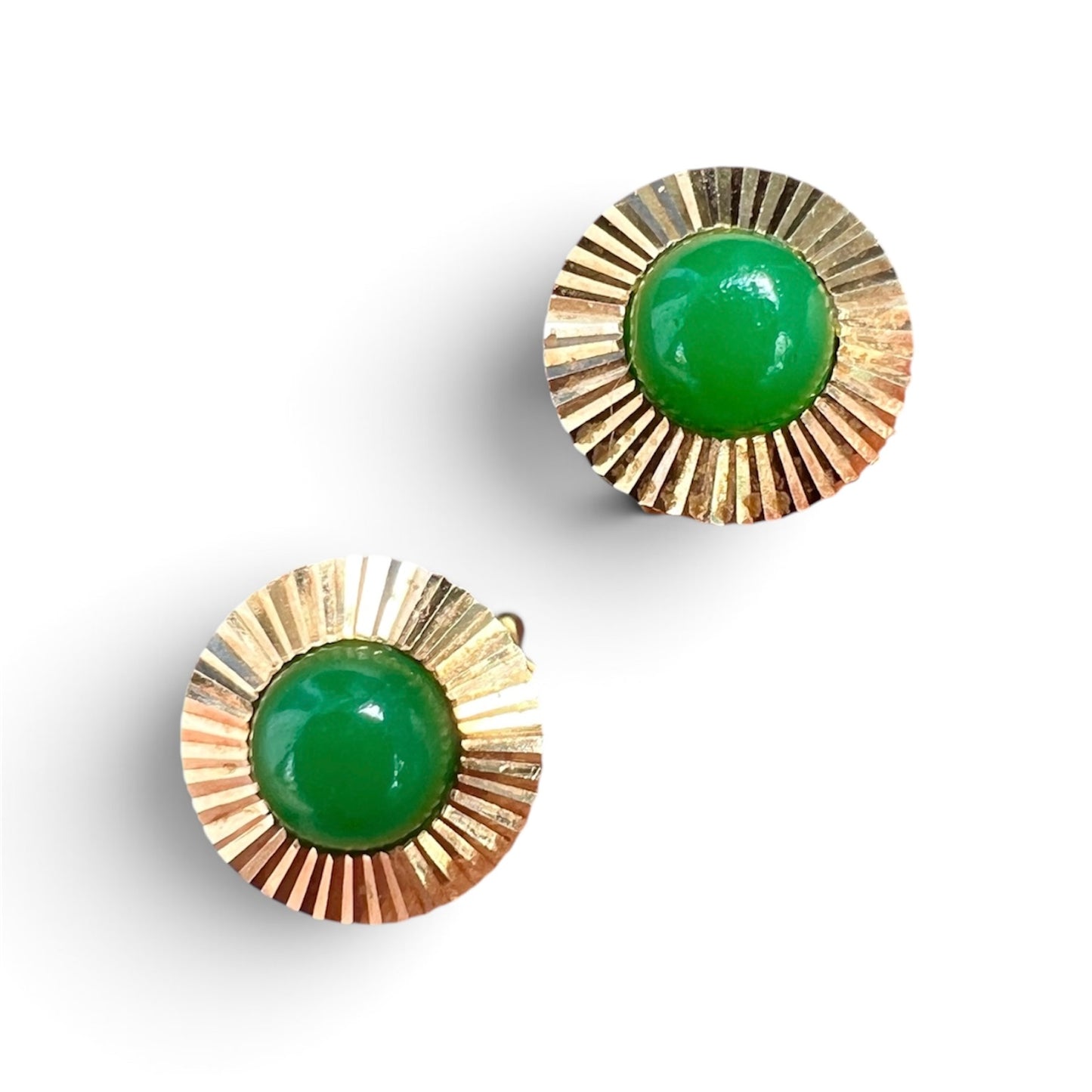 Vintage Radiating Gold Jade Glass Stud Earrings