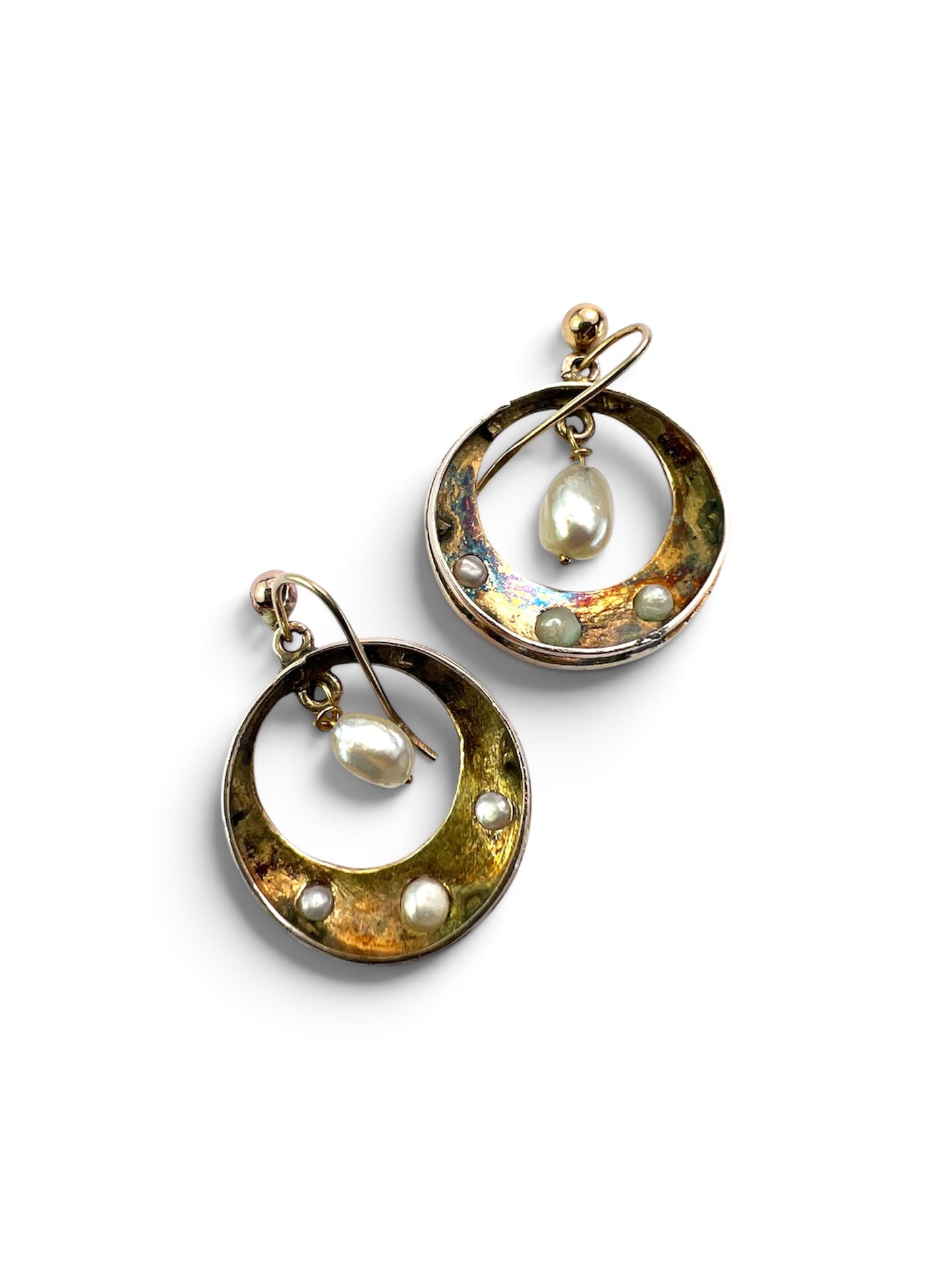Victorian Star-set Pearl Gold Crescent Earrings