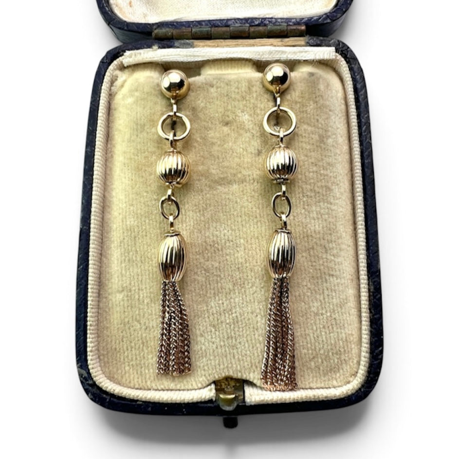 Long Vintage 9CT Gold Chain Tassel Earrings