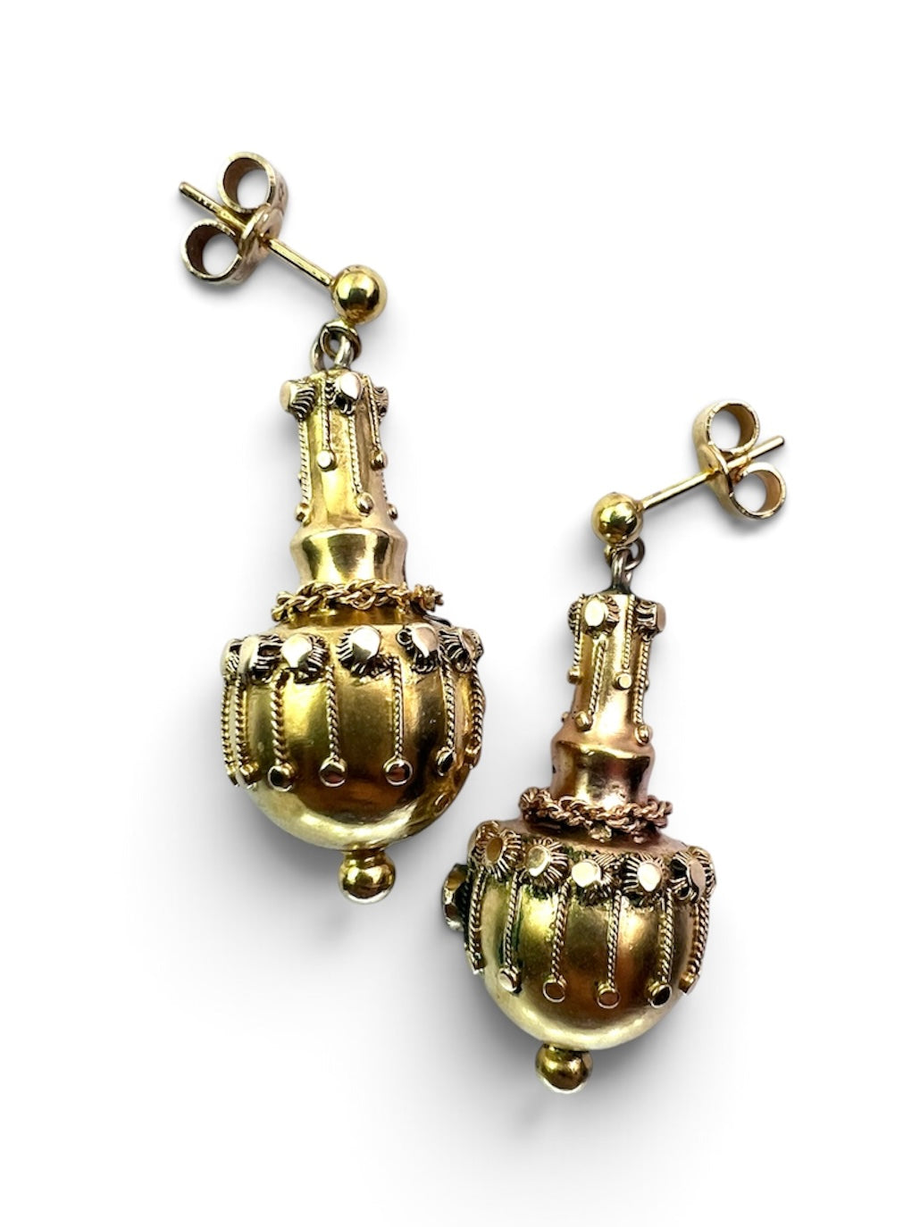 Victorian 15CT Gold Etruscan Revival Amphora Earrings