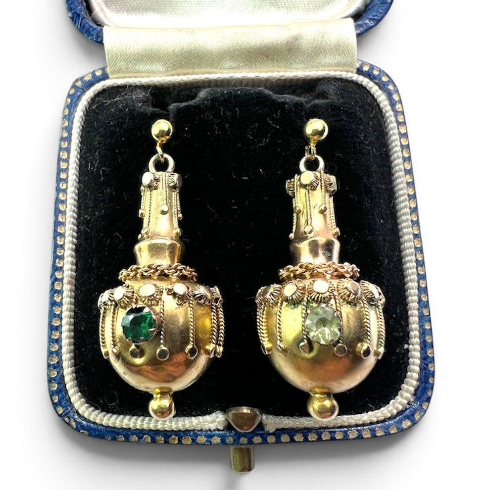 Victorian 15CT Gold Etruscan Revival Amphora Earrings