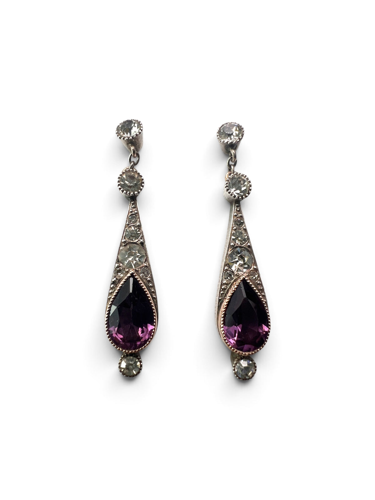 Art Deco Amethyst Paste Silver and Gold Earrings and Necklace Set