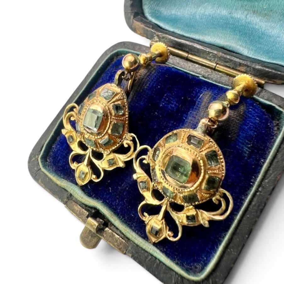 Ornate Georgian Emerald Gold Earrings