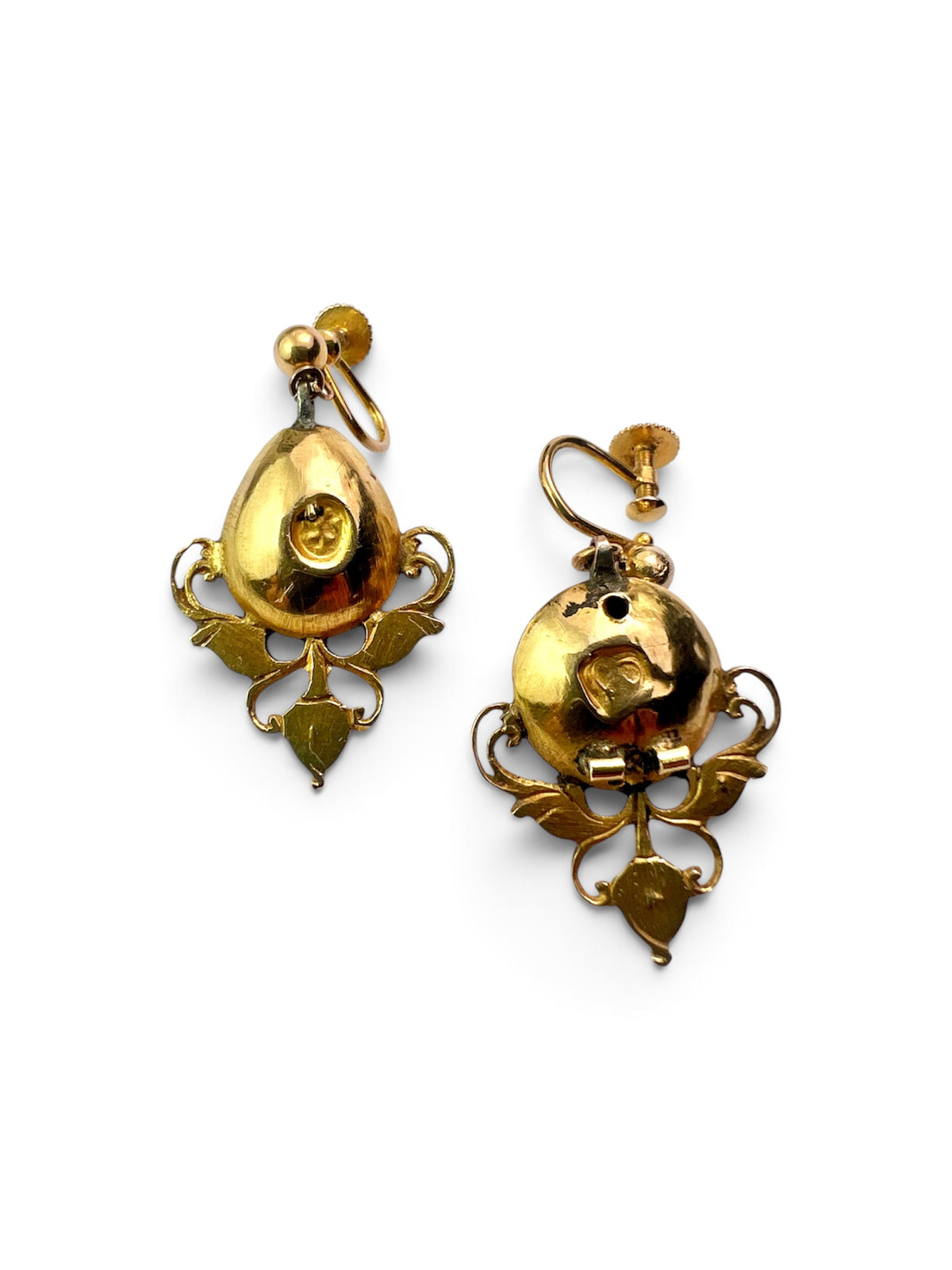 Ornate Georgian Emerald Gold Earrings