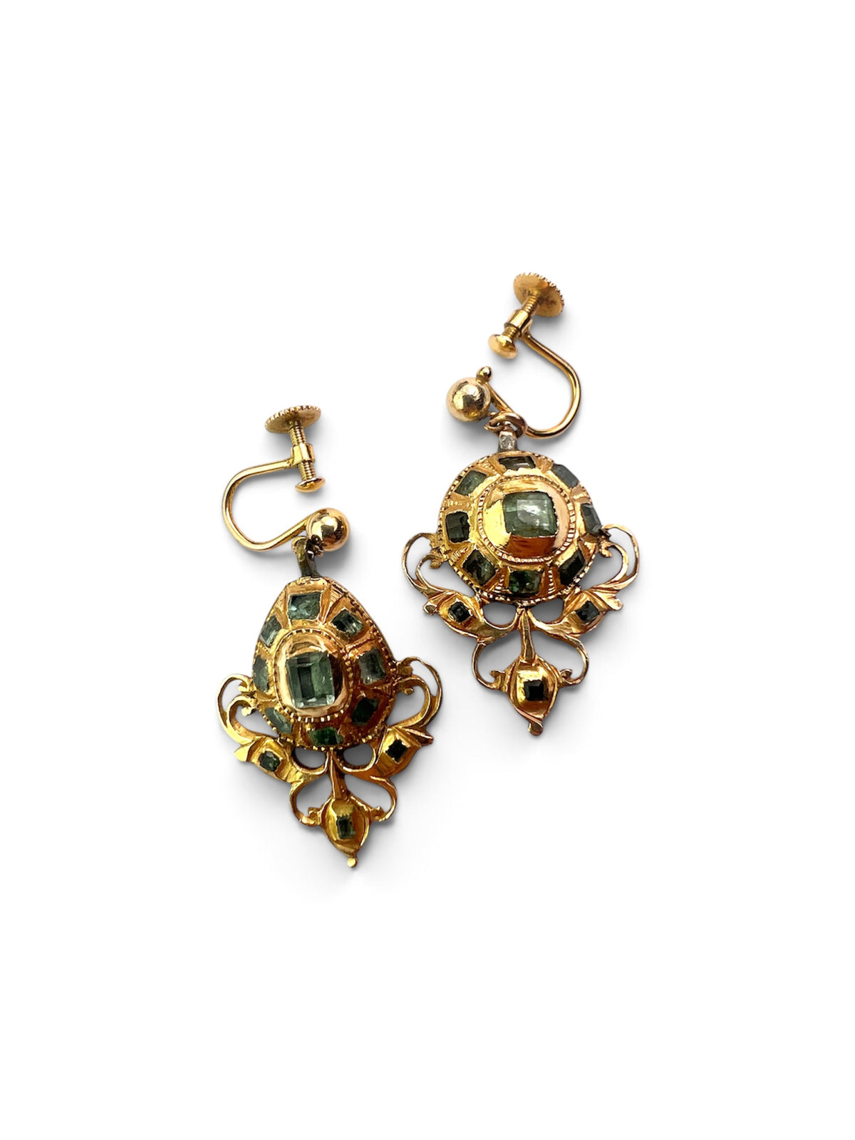 Ornate Georgian Emerald Gold Earrings