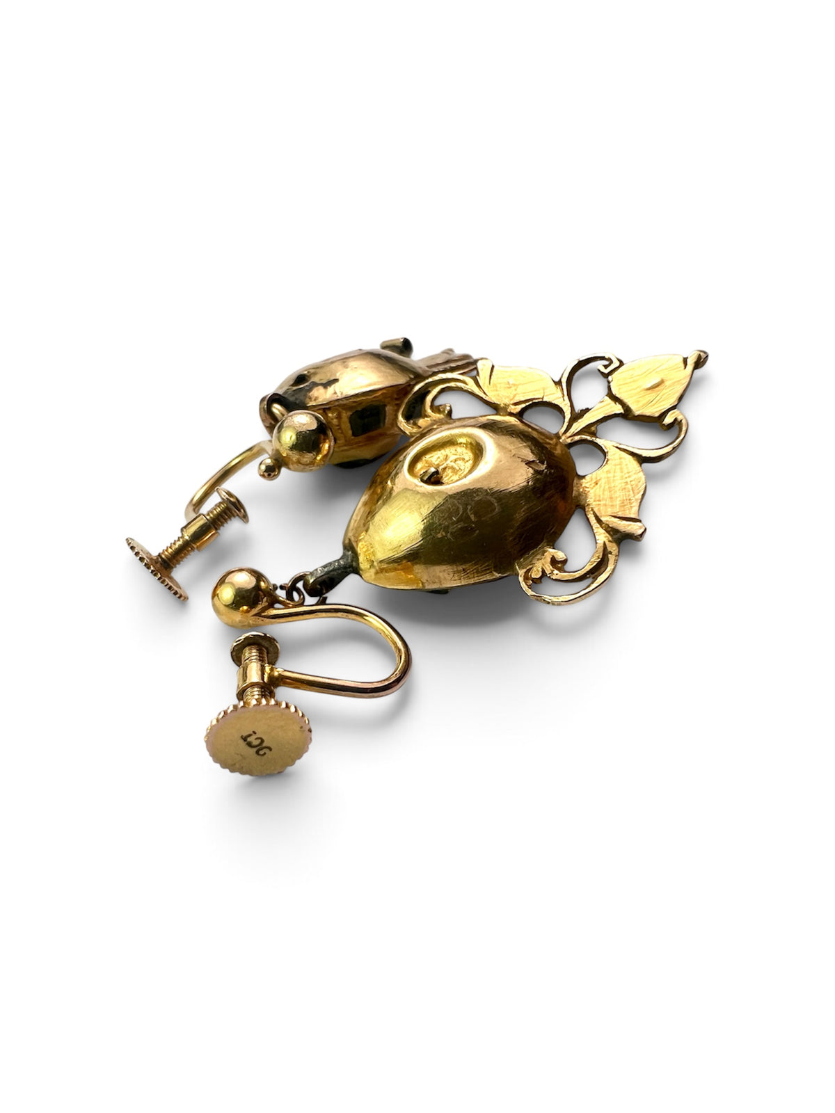 Ornate Georgian Emerald Gold Earrings