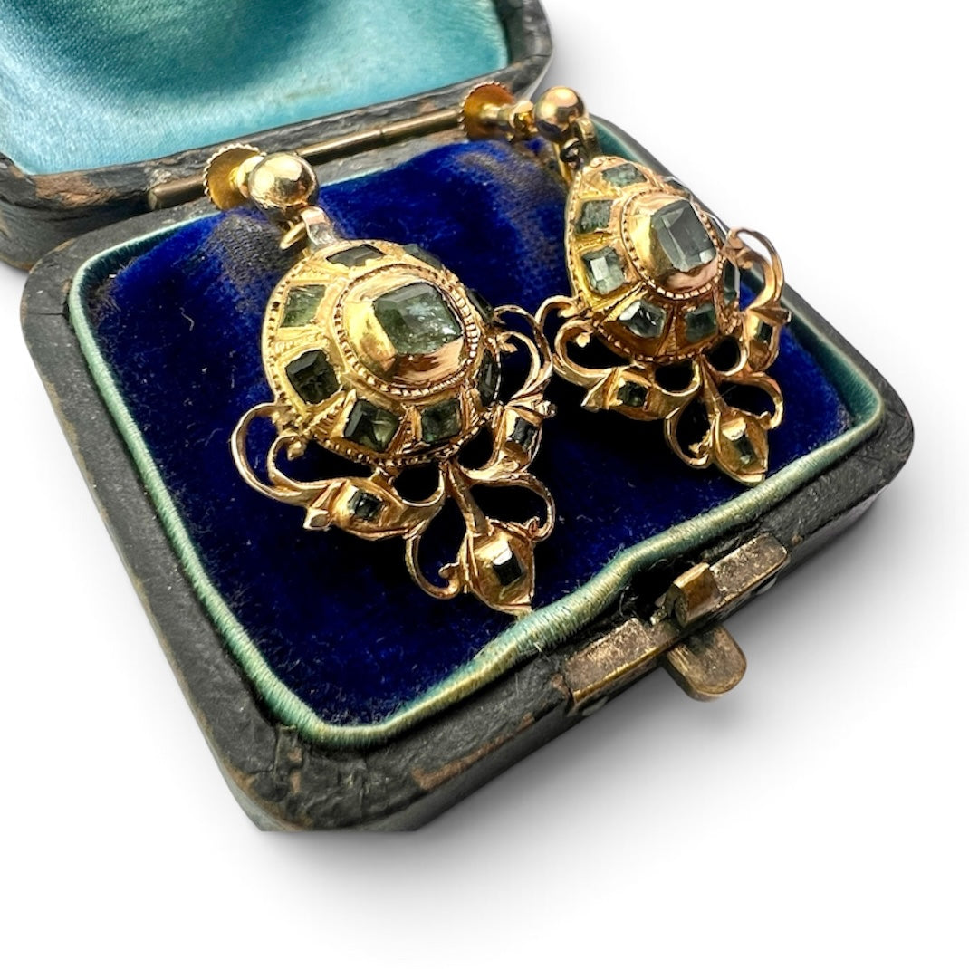 Ornate Georgian Emerald Gold Earrings