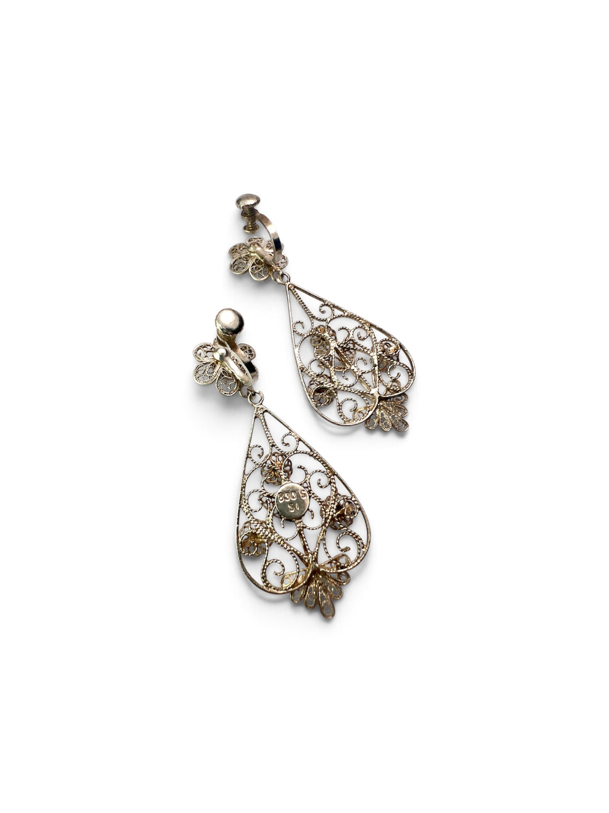 Vintage Silver Filigree Botanical Chandelier Earrings