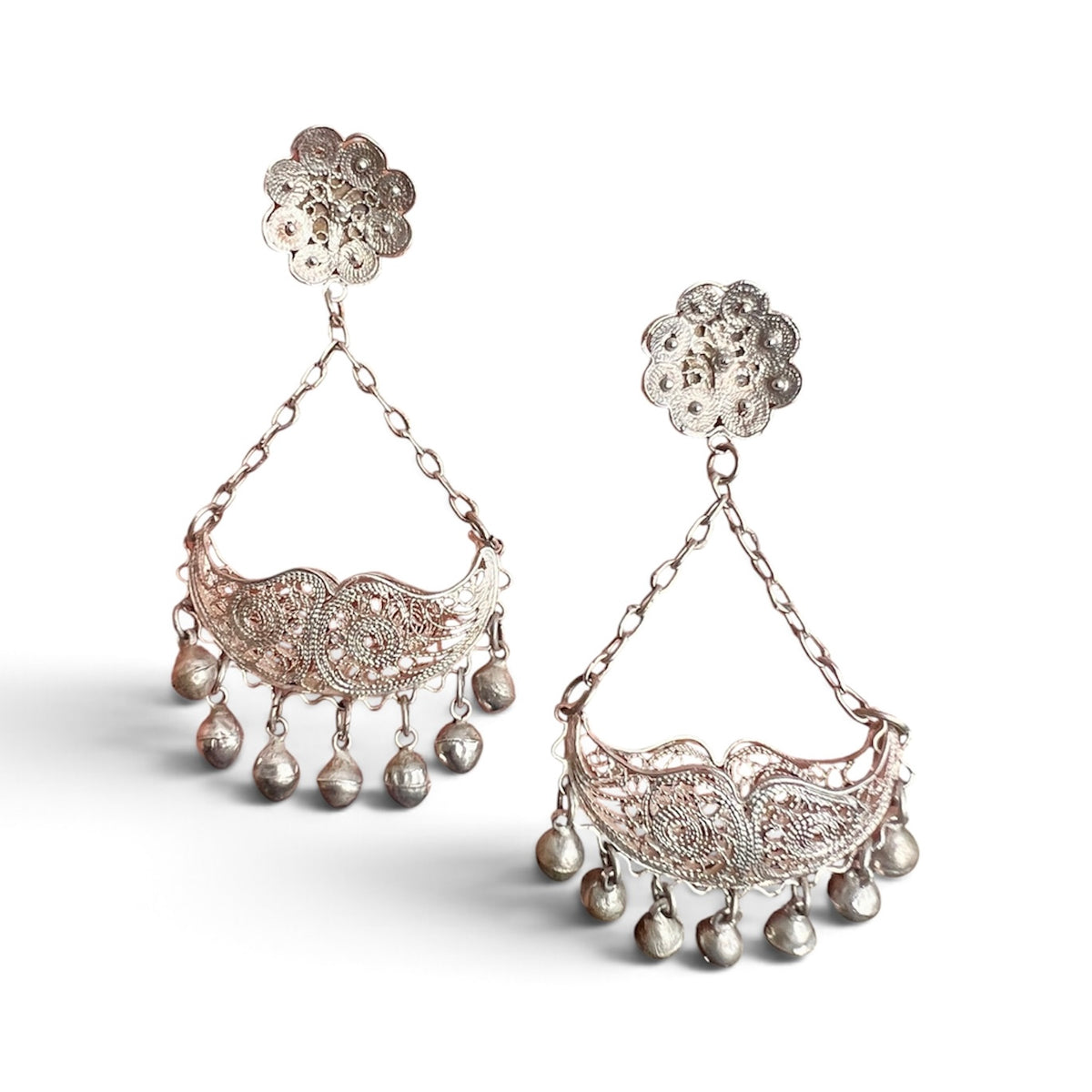 Vintage Silver Filigree Chandelier Earrings