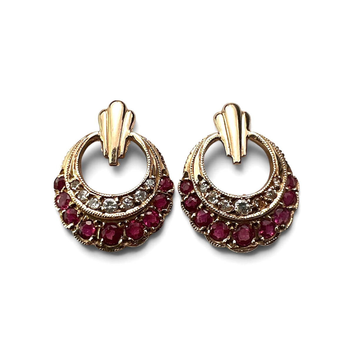 Vintage Diamond and Ruby 9CT Gold Victorian Style Earrings