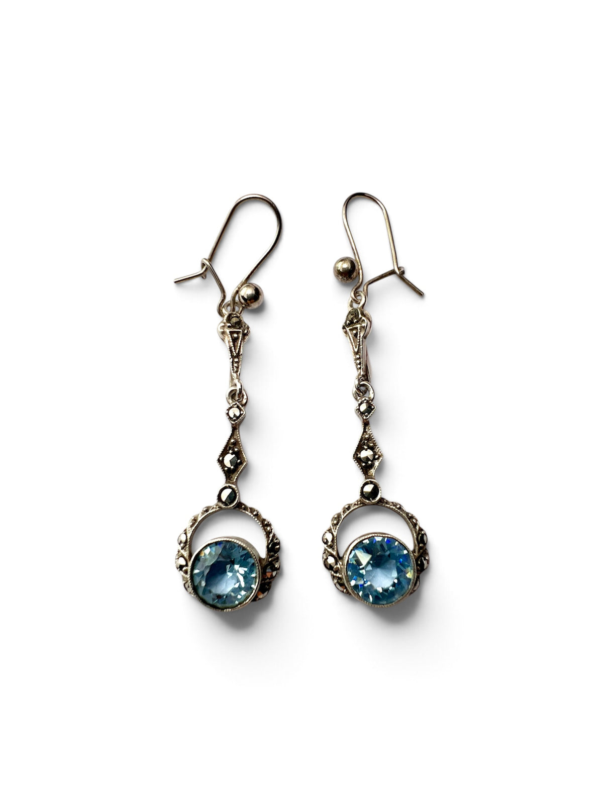 Edwardian Silver Topaz Paste Marcasite Earrings