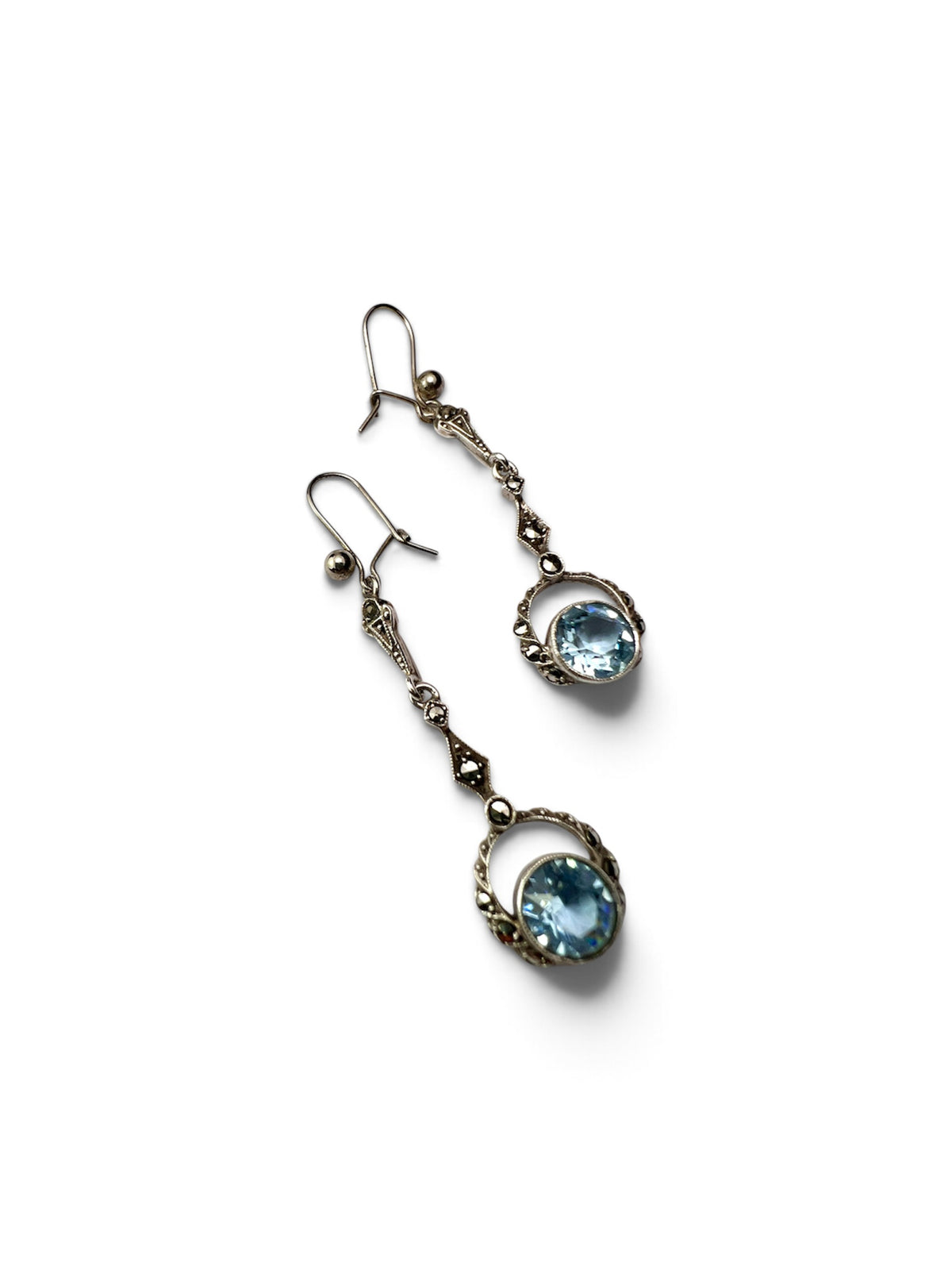 Edwardian Silver Topaz Paste Marcasite Earrings