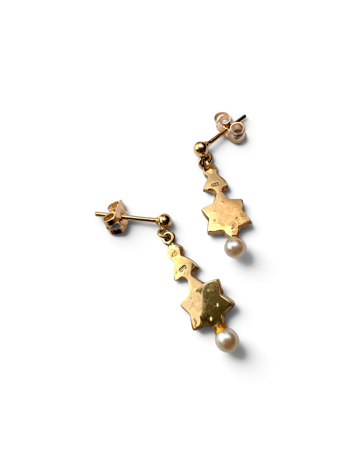 Edwardian Style Gold Turquoise and Pearl Star Earrings