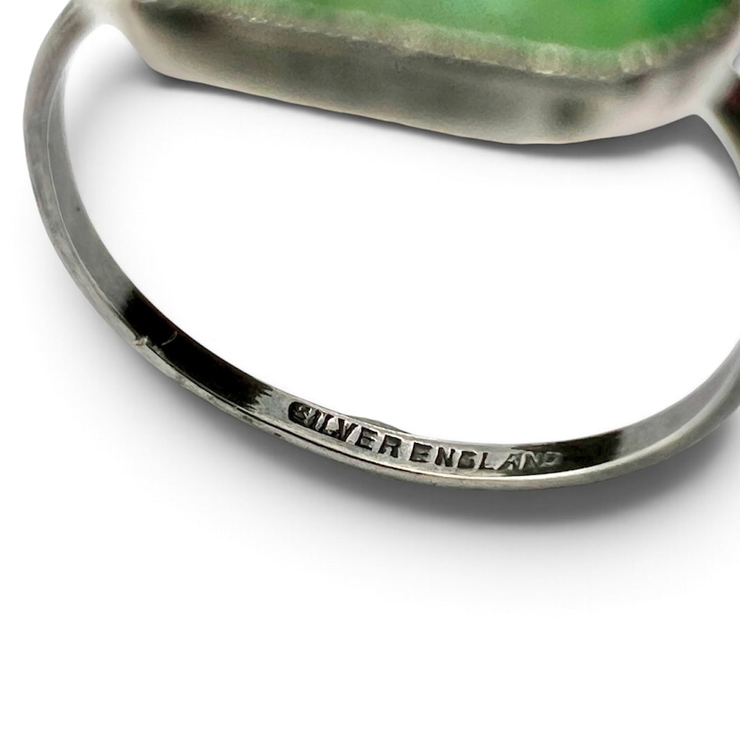 Antique Art Deco Jade Glass Silver Earrings and Ring