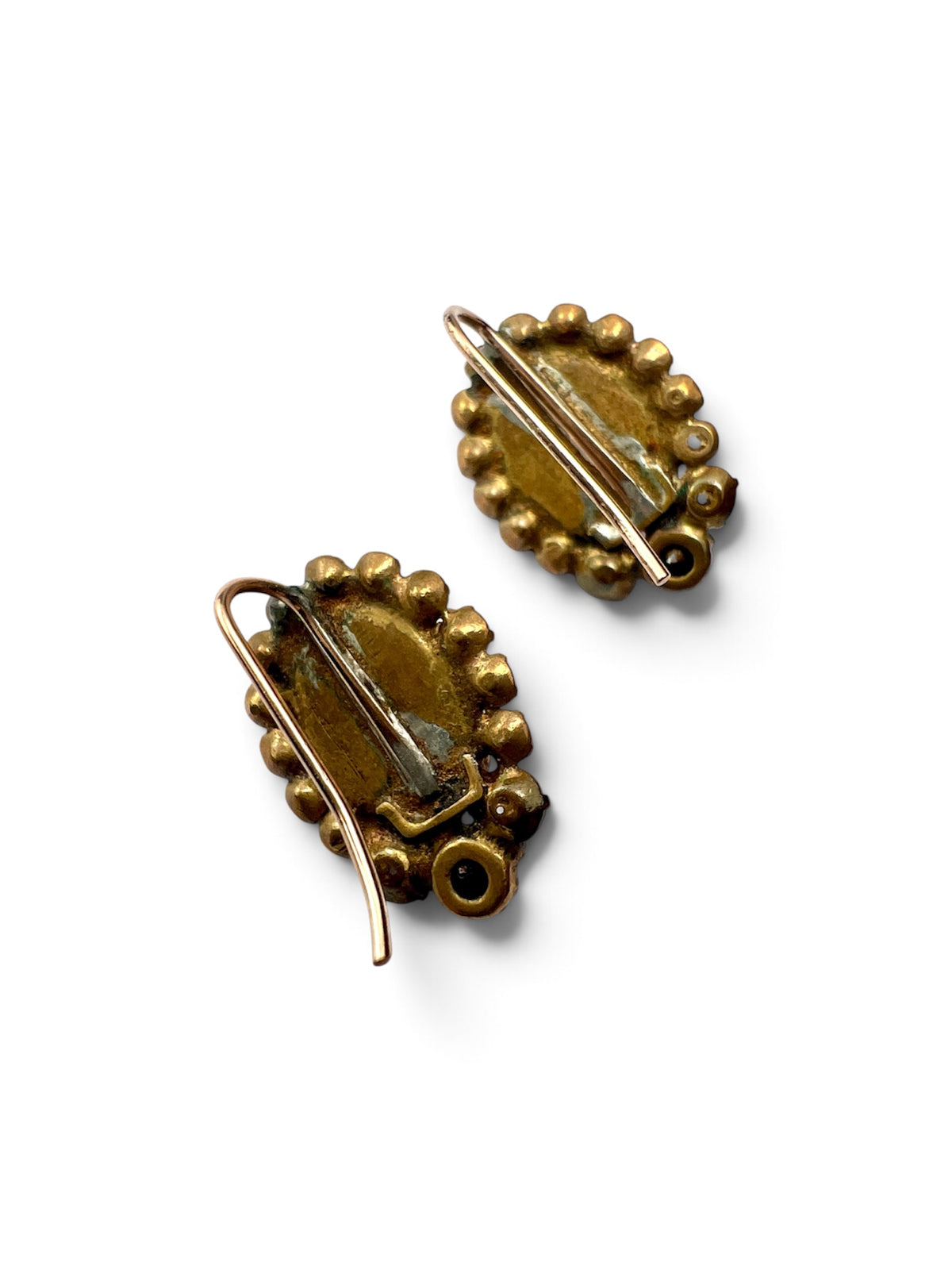 Vintage Georgian Style Opaline Halo Earrings with Gold Wires