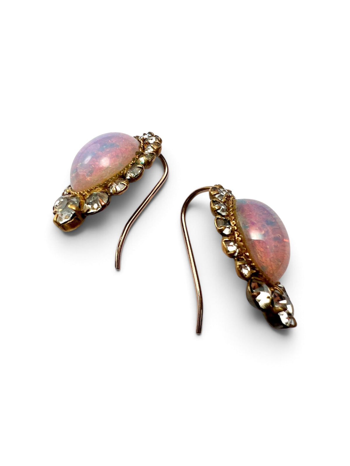 Vintage Georgian Style Opaline Halo Earrings with Gold Wires