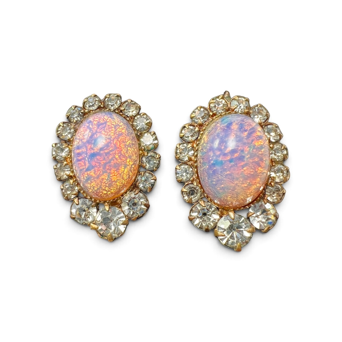 Vintage Georgian Style Opaline Halo Earrings with Gold Wires