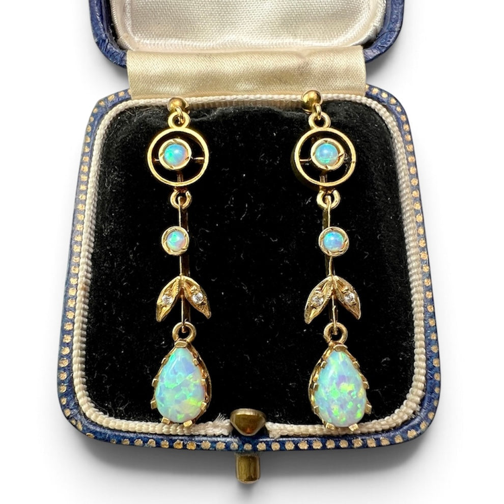 Vintage Edwardian Style Opal Drop Earrings