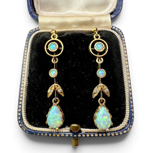 Vintage Edwardian Style Opal Drop Earrings
