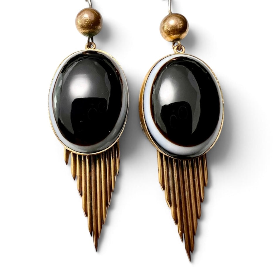 Victorian Bullseye Agate Fringe Earrings