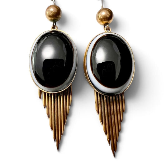 Victorian Bullseye Agate Fringe Earrings