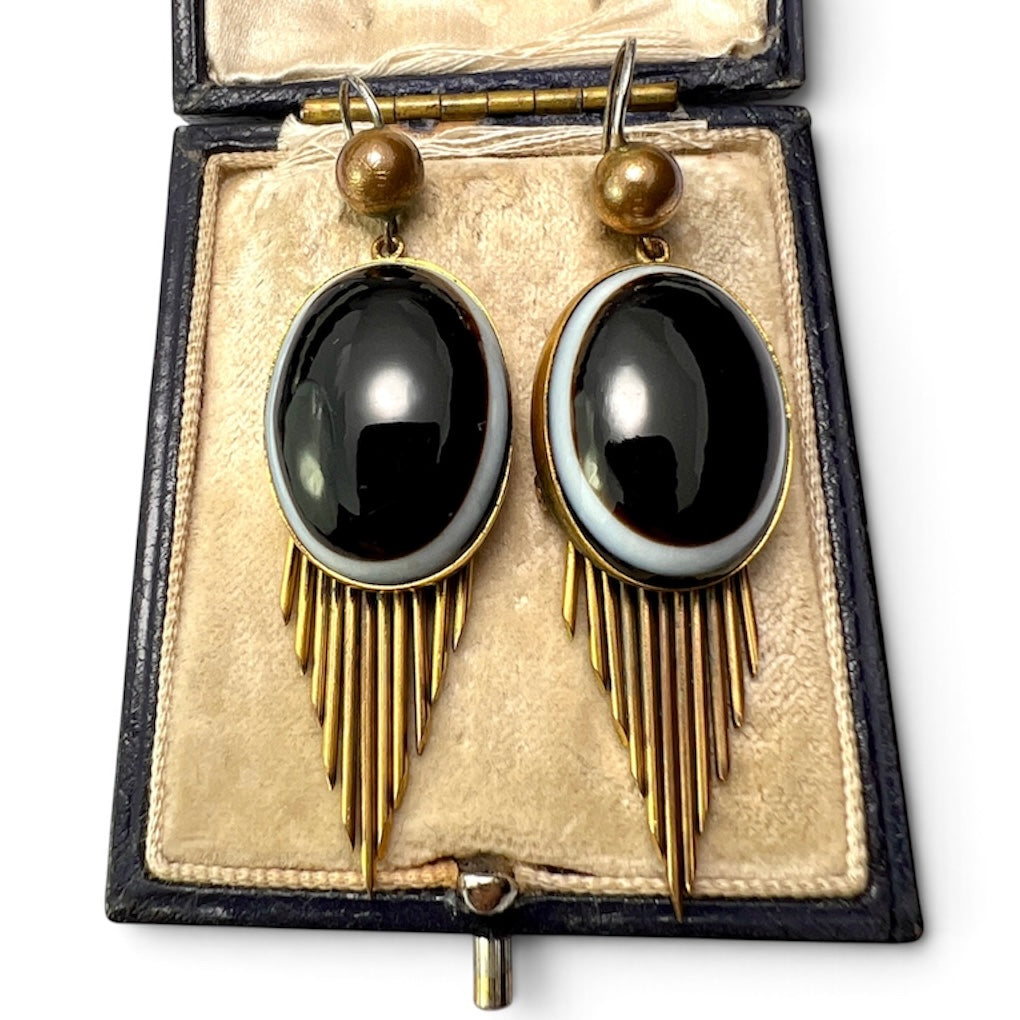 Victorian Bullseye Agate Fringe Earrings