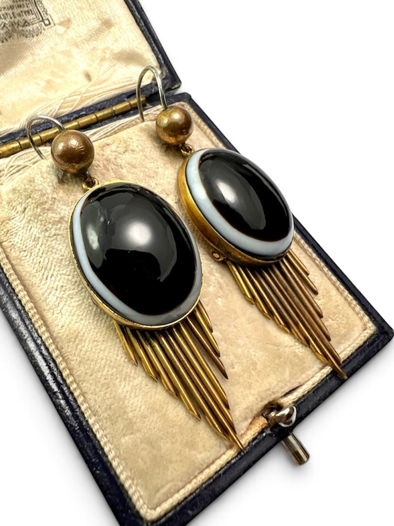 Victorian Bullseye Agate Fringe Earrings