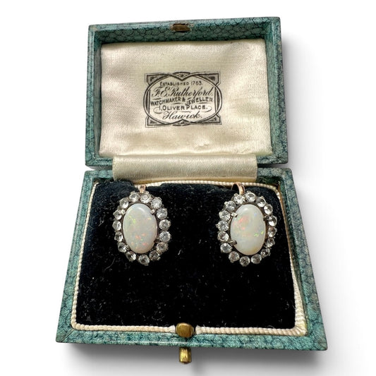 Vintage 9CT Gold Opal and White Sapphire Halo Earrings