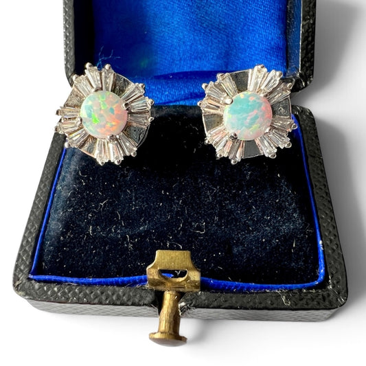 Vintage Opal and Paste Silver Studs