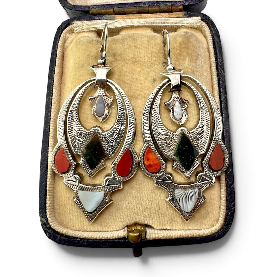 Victorian Scottish Agate Sterling Silver Pendant Earrings