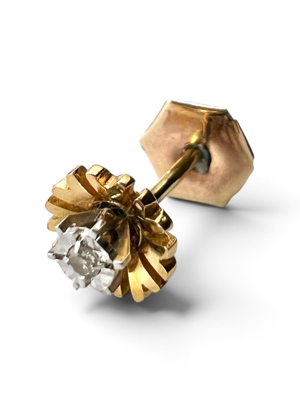 Vintage 9CT Gold Diamond Flower Stud