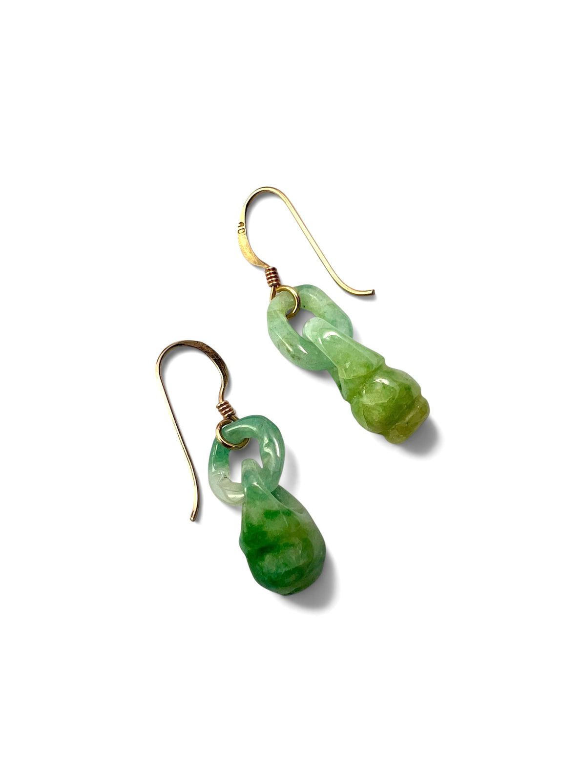 Vintage 10CT Gold Intertwined Linked Jade Earrings