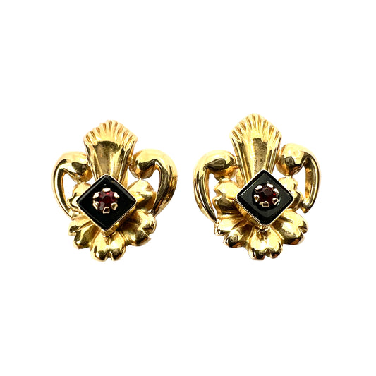 Vintage High Carat Gold Fleur de Lys Earrings