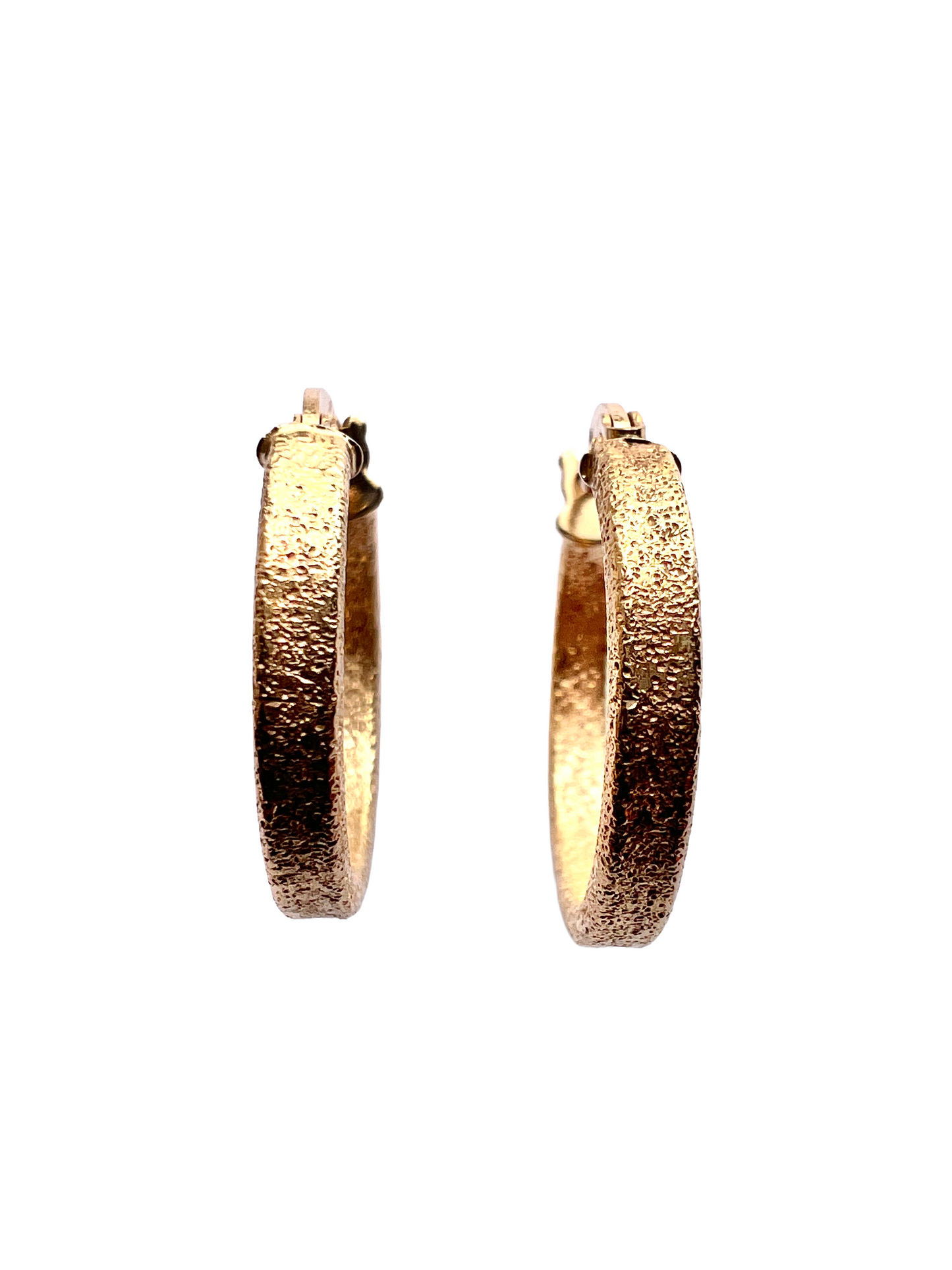 Vintage 9CT Gold Matte Textured Latch Hoop Earrings