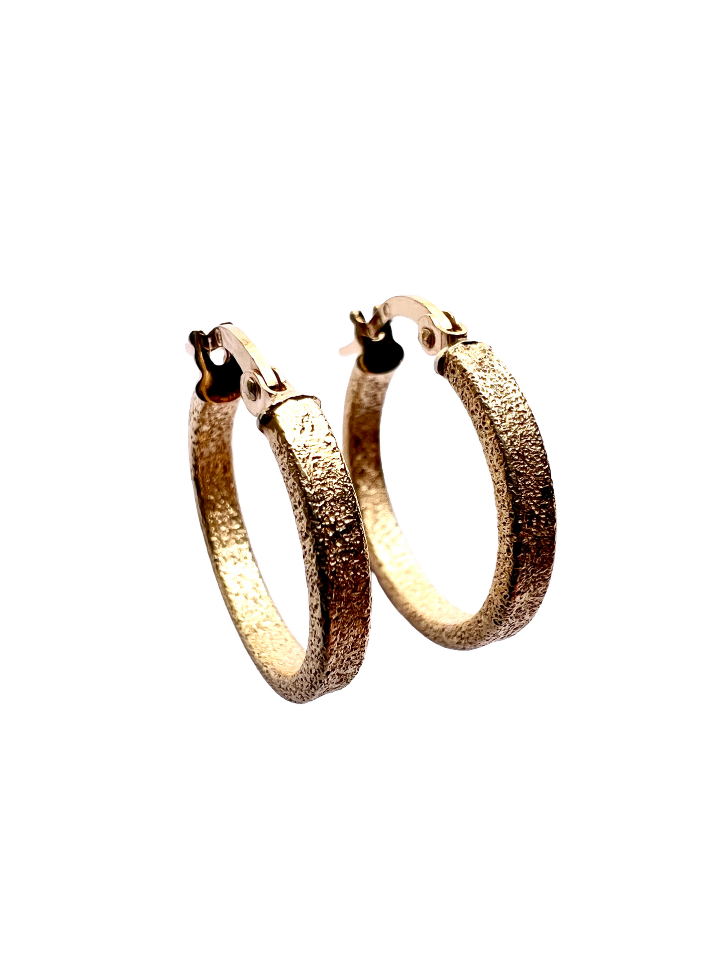 Vintage 9CT Gold Matte Textured Latch Hoop Earrings