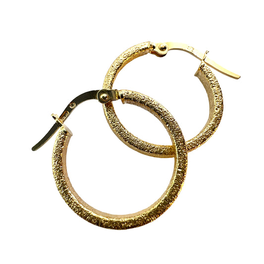 Vintage 9CT Gold Matte Textured Latch Hoop Earrings