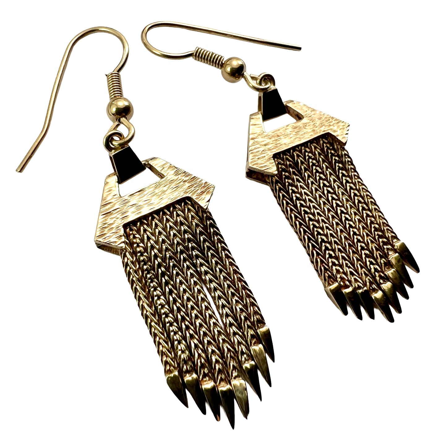 Large Vintage 9CT Gold Foxtail Chain Tassel Earrings