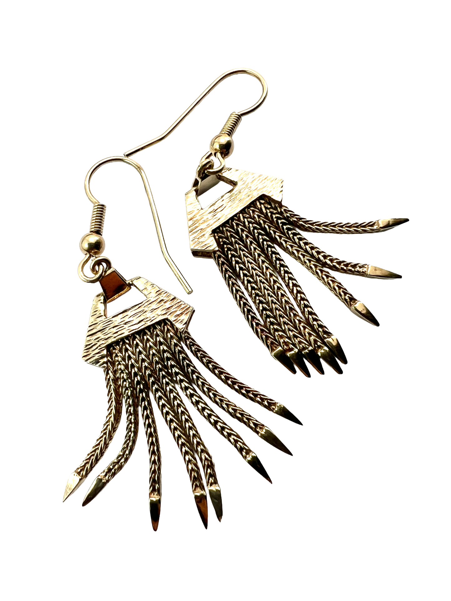 Large Vintage 9CT Gold Foxtail Chain Tassel Earrings
