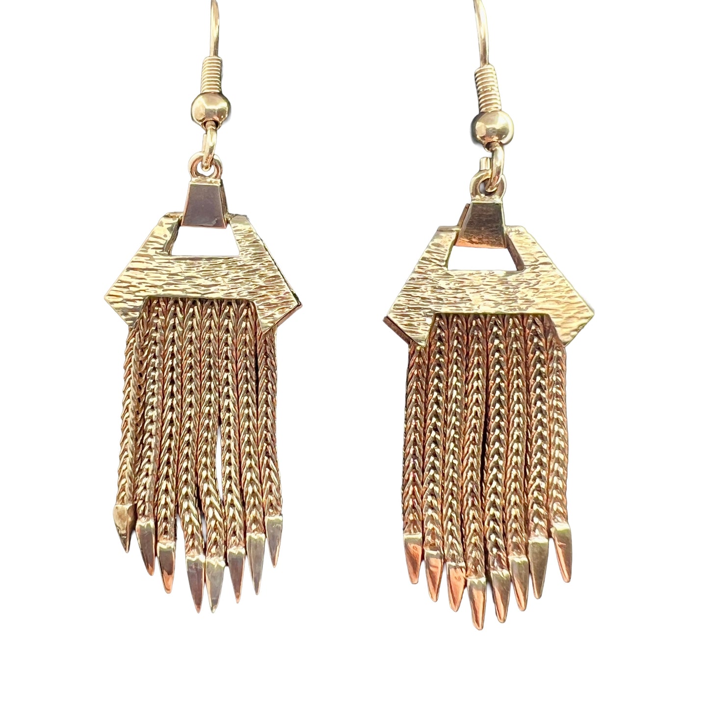 Large Vintage 9CT Gold Foxtail Chain Tassel Earrings
